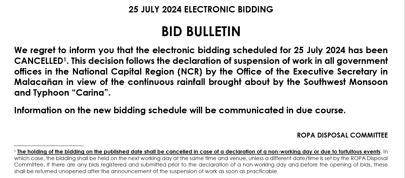 BID BULLETIN - 25 July 2024 has been CANCELLED